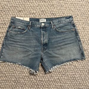 Agolde Parker Long Denim Short with Distressed Hem